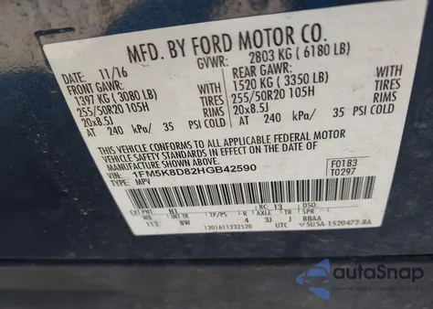 2017 Ford Explorer Xlt z USA, uszkodzony, nr VIN 1FM5K8D82HGB42590